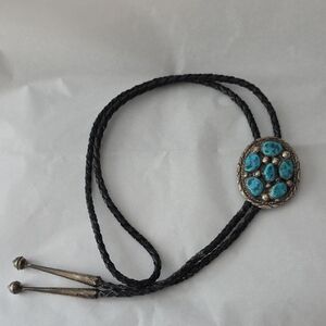 Vintage (c. 1970s) Tommy Moore Navajo Signed Turquoise & Sterling Silver Bolo